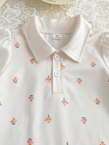 Đầm ngắn tay màu hồng cổ polo in họa tiết cầu vồng, viền bèo nhún, kiểu dáng thường ngày cho bé gái. - trắng - Xem 5