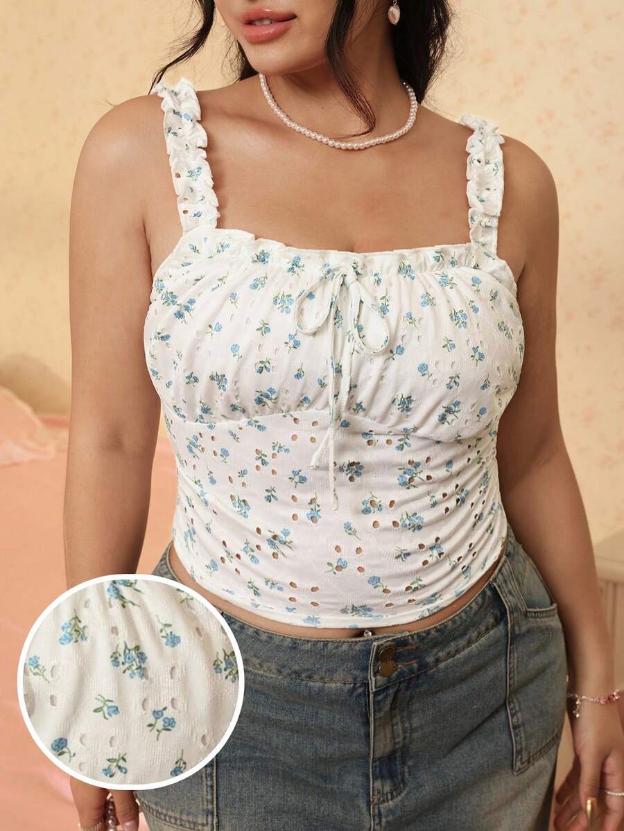 CovetEZ New Arrival Spring/Summer Romantic Floral Ruffle Hem Plus Size Casual Camisole - Multicolor - View 1