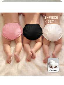 3pcs Baby Girl Knitted Casual Solid Color Elastic Waist Triangle Briefs - Multicolor - View 4