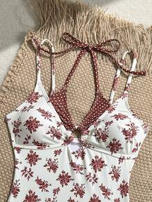 Swim Mod Women's Summer Beach Vacation Floral Print Twist Front One-Piece Swimsuit - Multicolor - View 6