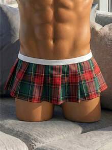 DrisQ DrisQ 男士格紋聖誕短裙，性感露臀角色扮演，適合聖誕派對 - 粉色 - 查看 2