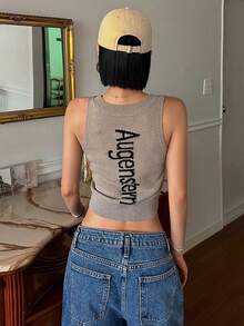 DAZY Áo vest dệt kim không tay cổ tròn ôm sát, chất liệu jacquard, thích hợp mặc mùa hè cho nữ. - Màu Khaki - Xem 6