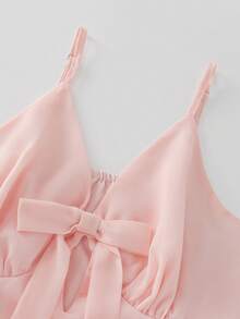 SHEIN Franclia Áo hai dây kiểu Pháp thanh lịch dành cho nữ, thiết kế cổ chữ V gợi cảm, không tay, thích hợp cho mùa hè. - Màu Hồng baby - Xem 6