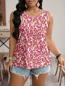 SHEIN VCAY Plus Size Leopard Print Round Neck Sleeveless Tank Top - Multicolor - View 4