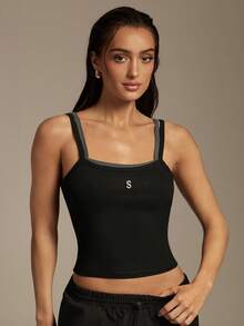 Silquee Áo camisole thể thao nữ in chữ, kiểu dáng thường ngày, thích hợp cho tập luyện thể thao. - màu đen - Xem 4
