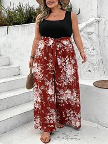 SHEIN CURVE+ Bộ jumpsuit thời trang tối giản dành cho người có vóc dáng ngoại cỡ, thích hợp mặc hàng ngày, phong cách boho hoặc đi nghỉ mát. - màu nâu - Xem 7