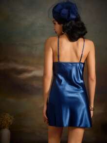PinupPomp Women's Lace Patchwork Camisole Pajama Night Dress Luxeloungewear - Blue - View 3