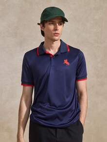 Courvante 男士 Polo 衫，極簡商務風，對比色設計，圖形圖案，適合戶外與辦公穿著，海軍藍 - 藏蓝色 - 查看 1