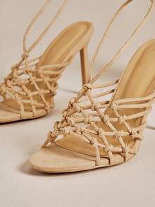 SHUZIA Giày sandal cao gót mũi tròn quai chéo thời trang nữ cho mùa hè - Màu be - Xem 7