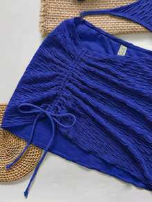 Swim Chiccia 3pcs Textured Strapless Starfish Bikini Sexy Swimwear Set - Blue - View 4