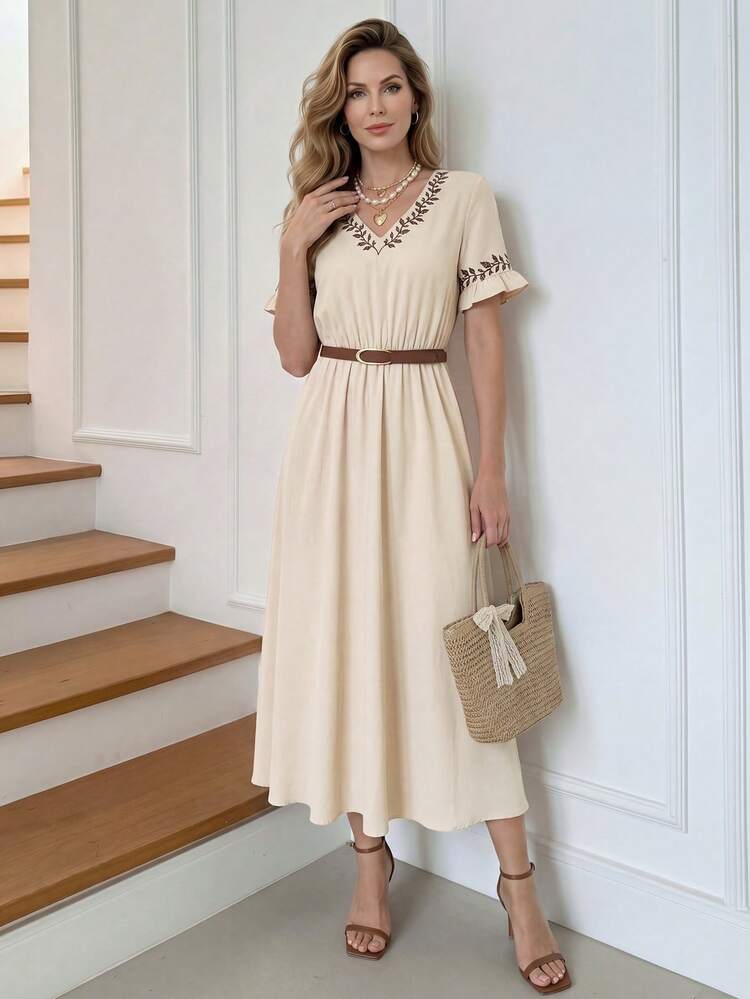 Women's Casual V-Neck Dress For Summer,Summer Dress, Festival Outfits For Women,Dress For Going Out,Elegant Dresses For Women,Vacation Outfits Women,Embroidered Dress