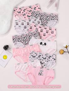 SHEIN paquete de 5 bragas de niña con estampado de animales de dibujos animados, diseño de conejo, para verano - Multicolor - Ver 3