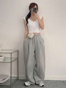 DAZY Women Solid Color Frill Trim Front Tie Cropped Camisole Summer Cute Top - White - View 3