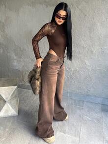 Dayanna Comas Women's Spring/Summer Music Festival Party Breathable Mesh Stretchy Bodysuit Jumpsuits,Valentine's Day - Brown - View 3