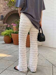DAZY Women's Niche Lace Patchwork Design Flared Leg Pants - White - View 6