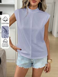 Easowa Áo tank top không tay đơn sắc tối giản dành cho nữ, thích hợp mặc hàng ngày. - Màu tím - Xem 3