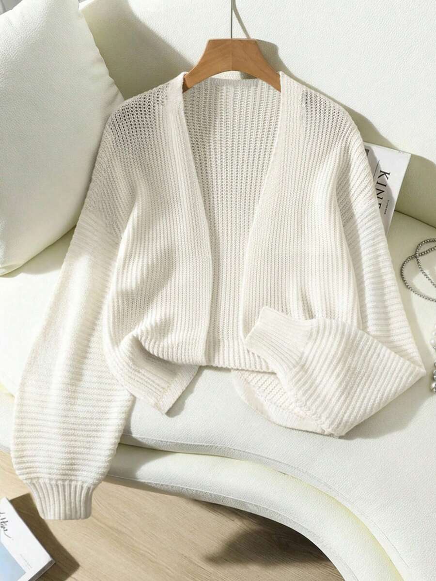 Franclia 蝙蝠袖休闲设计开衫，长袖上衣 - 米色 - 查看 1
