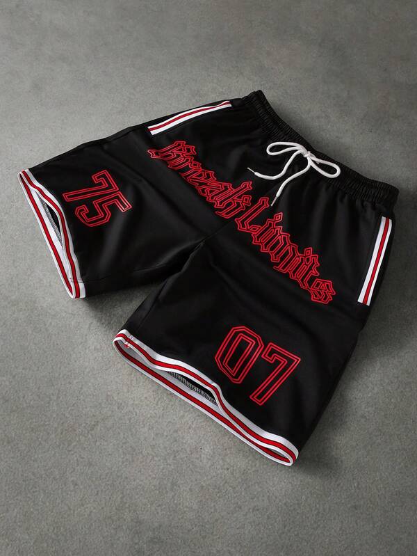 SLATEMANN Men's Casual Letter Print Drawstring Waist Sports Shorts, Basketball Shorts For Summer