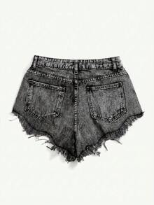 Pantalones cortos de mezclilla sencillos y lisos para uso diario en tallas grandes - Gris Claro - Ver 2