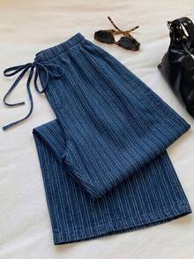 SHEIN EZwear 女士休闲系带直筒裤，适合夏季穿着 - 彩色 - 查看 2