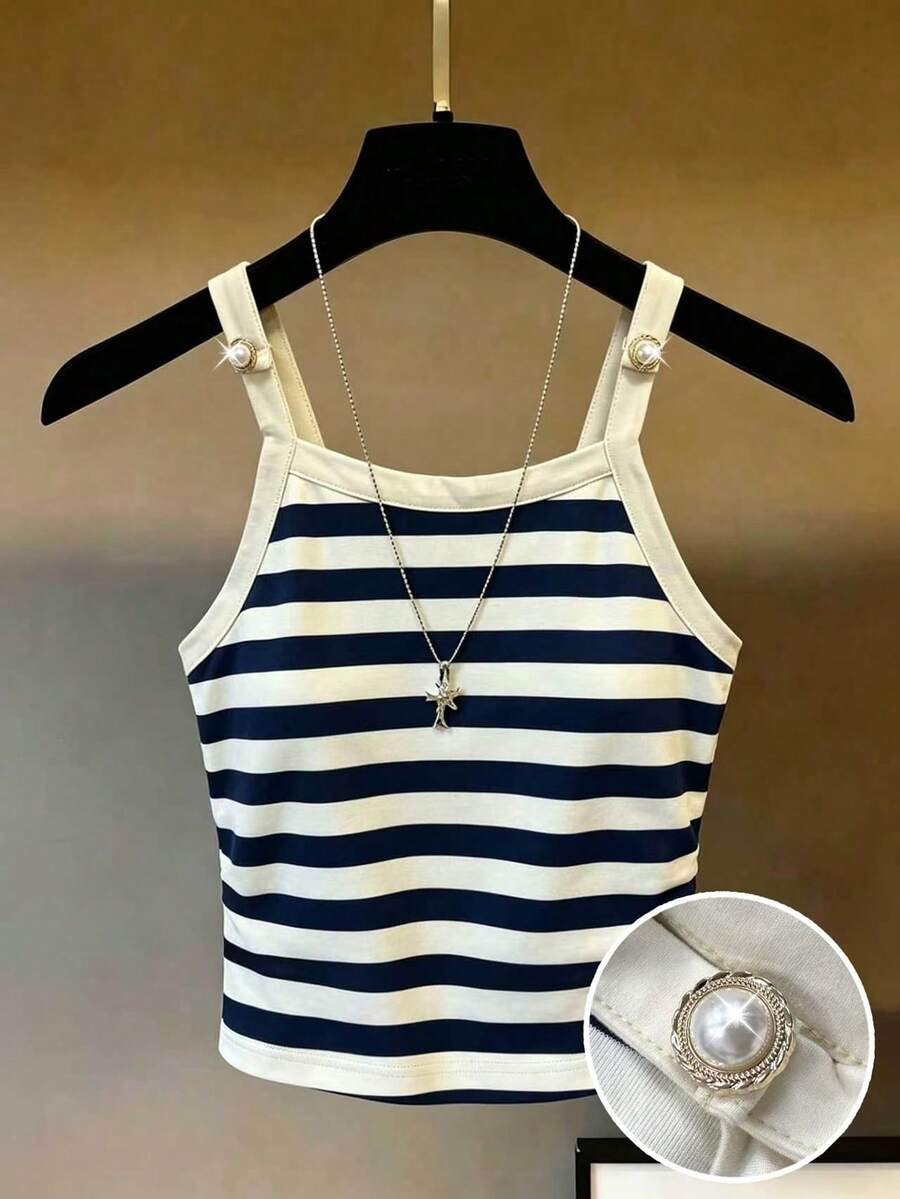 Airaco Blusa casual versátil de uso diario con botones y rayas para mujer - Azul Marino - Ver 1