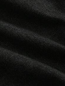 SHEIN Tall CURVE 大尺碼女款休閒鈕扣百搭日常穿著牛仔裙褲 - 黑色 - 查看 4