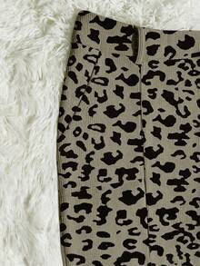 Franclia Women's Leopard Print Corduroy Pocket Slit Skirt With Belt - Army Green - View 4