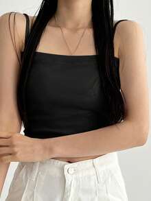DAZY Women's Summer Solid Crop Cami Top - Black - View 5