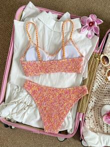 Swim Mod 26SSWomen Orange And Pink Ditsy Floral Bikini Set Cute Tropical Two-Tone Summer Bohemian Sexy Beach Party Vacation Holiday Swimwear Western Boho - Multicolor - View 4
