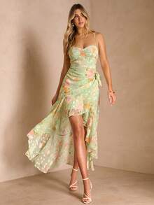 Enchnt Women's Summer Green Floral Casual Cottage Core Dress,Ruffle Elegant Wedding Guest Party Dress,Prom Chic Birthday Ceremony Outfits - Mint Green - View 4