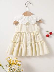 Đầm bé gái mùa hè màu be ren xếp tầng cổ Peter Pan không tay, dễ thương, ngọt ngào, thanh lịch, tươi tắn, thoải mái, thích hợp cho kỳ nghỉ hoặc chụp ảnh. - Màu be - Xem 3
