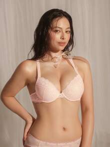 DelicateAllure 1pc Wide Strap Lace Padded Underwire Bra For Small Bust Women - Baby Pink - View 4
