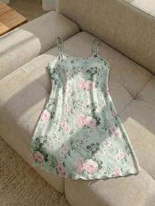 Resyla Summer Floral Printed Cami Sleep Dress Pajama Dress - Green - View 1