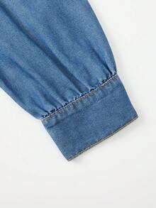 GlowEve Women's Casual Daily Front Button Long Sleeve Denim Top - Medium Wash - View 5