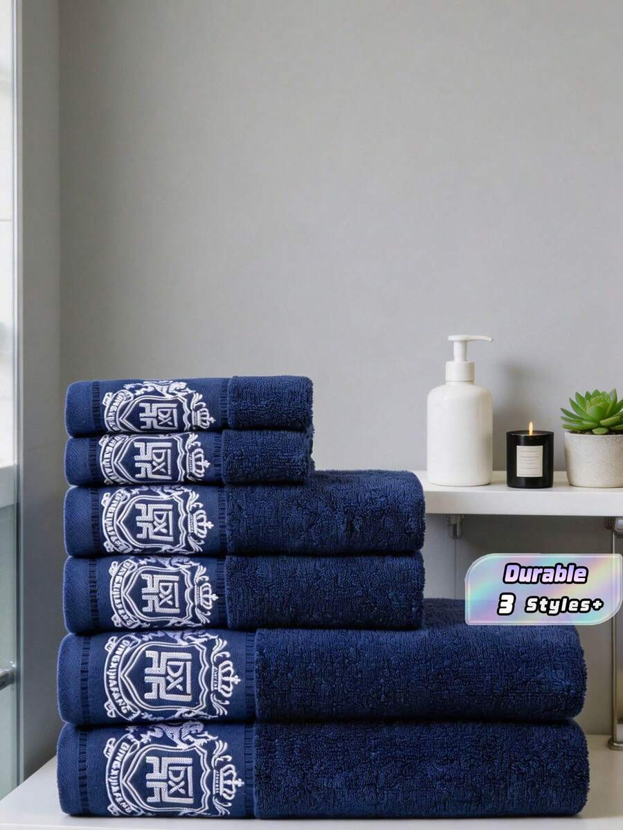1 Piece Of Bath Towel, Pure Cotton, Dark Blue, Thin Style, Rectangular 70*140cm, Simple, Solid Color, Embroidered Letters Or Patterns; Or Kitchen, Face-Washing, Hand-Wiping Small Towel 33*74cm; Or Square 34*34cm Handkerchief, Soft, Absorbent, Quick-Drying, Suitable For Men And Women, Adults, Usable In All Seasons, Suitable For Bathroom, Hotel, Travel, Party, Holiday Gifts, Beauty Salon, Beach, Outdoor, Sports. - Dark Blue - View 1