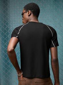 Men's Comfortable Star Print Contrast Stitching Slim Fit Short Sleeve T-Shirt Compression Shirts For Men Running Shirt For Men Rashguard For Men Pro Club Tshirt For Men World Cup Soccer 2026, Couple Matching Outfit Vacation. - Black - View 2