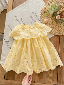 LMoss Kids Baby Girl Woven Embroidered Ruffle Hem Casual Dress - Yellow - View 1