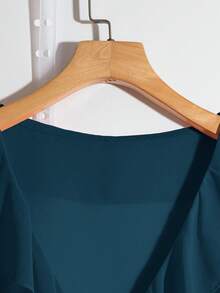 SHEIN Clasi Plus Size Summer Casual Solid Color Elegant Ruffle Asymmetric Hem Blouse - Teal Blue - View 3