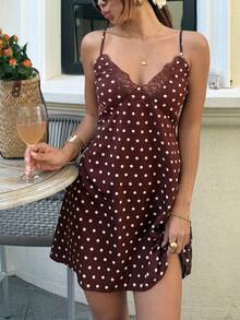 Serisse Women's Polka Dot Print Backless Camisole Mini Dress - Brown - View 5
