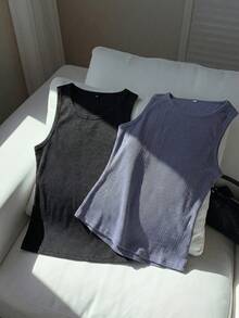 SHEIN EZwear 大码棉质做旧扎染吊带背心 - 藍色 - 查看 5