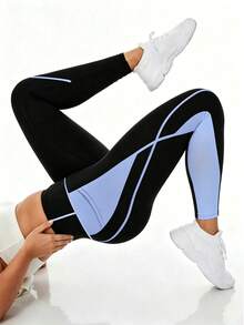 SHEIN Rhythm Era Leggings ajustados de cintura alta con bolsillos y contraste de color para tallas grandes - Multicolor - Ver 2
