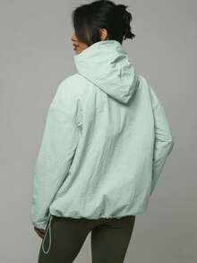 Musera Sport 尼龙半拉链口袋细节Logo连帽外套，春夏皆宜，可作雨衣、徒步、运动、休闲、假日、节日、街头服饰、冬季、返校季、健身、休闲、日常、冬季、圣诞节穿着。 - 薄荷綠 - 查看 3