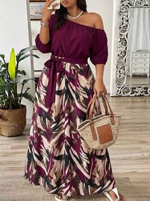 Weeklong Vestido asimétrico de hombro con estampado floral de retazos para tallas grandes de verano - Multicolor 6 - Ver 3