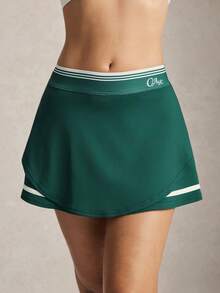 Activina Saia-calça feminina casual e versátil com estampa de letras em blocos de cores, ideal para uso diário e esportes. - Verde - Ver 4