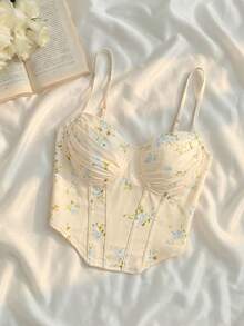 SHEIN MOD Áo kiểu vintage retro, áo hai dây in hoa nhuộm màu, vạt áo bất đối xứng, kiểu corset nhuộm tie-dye. - Nhiều màu - Xem 1