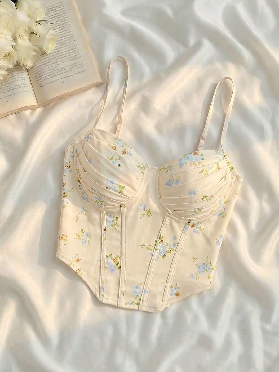 SHEIN MOD Áo kiểu vintage retro, áo hai dây in hoa nhuộm màu, vạt áo bất đối xứng, kiểu corset nhuộm tie-dye. - Nhiều màu - Xem 1