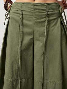 Bohemela Women's Solid Color Tie-Waist Loose Wide-Leg Pants, Vacation - Army Green - View 7
