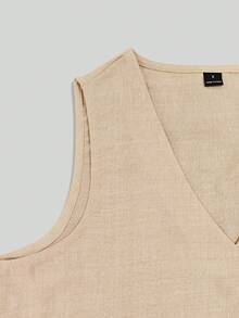 SHEIN LUNE 女士度假荷叶边V领吊带背心+休闲纹理长裤套装 - 杏色 - 查看 6