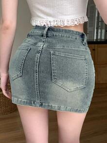 Joudiya Women's Denim Mini Skirt Summer Jeans Skirt - Medium Wash - View 3