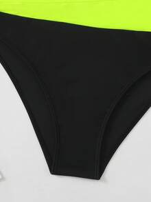 Swim Lushoire 2pcs/Set Women Solid Color Splice Bikini Top And Bottom Swimwear Summer - Multicolor - View 5